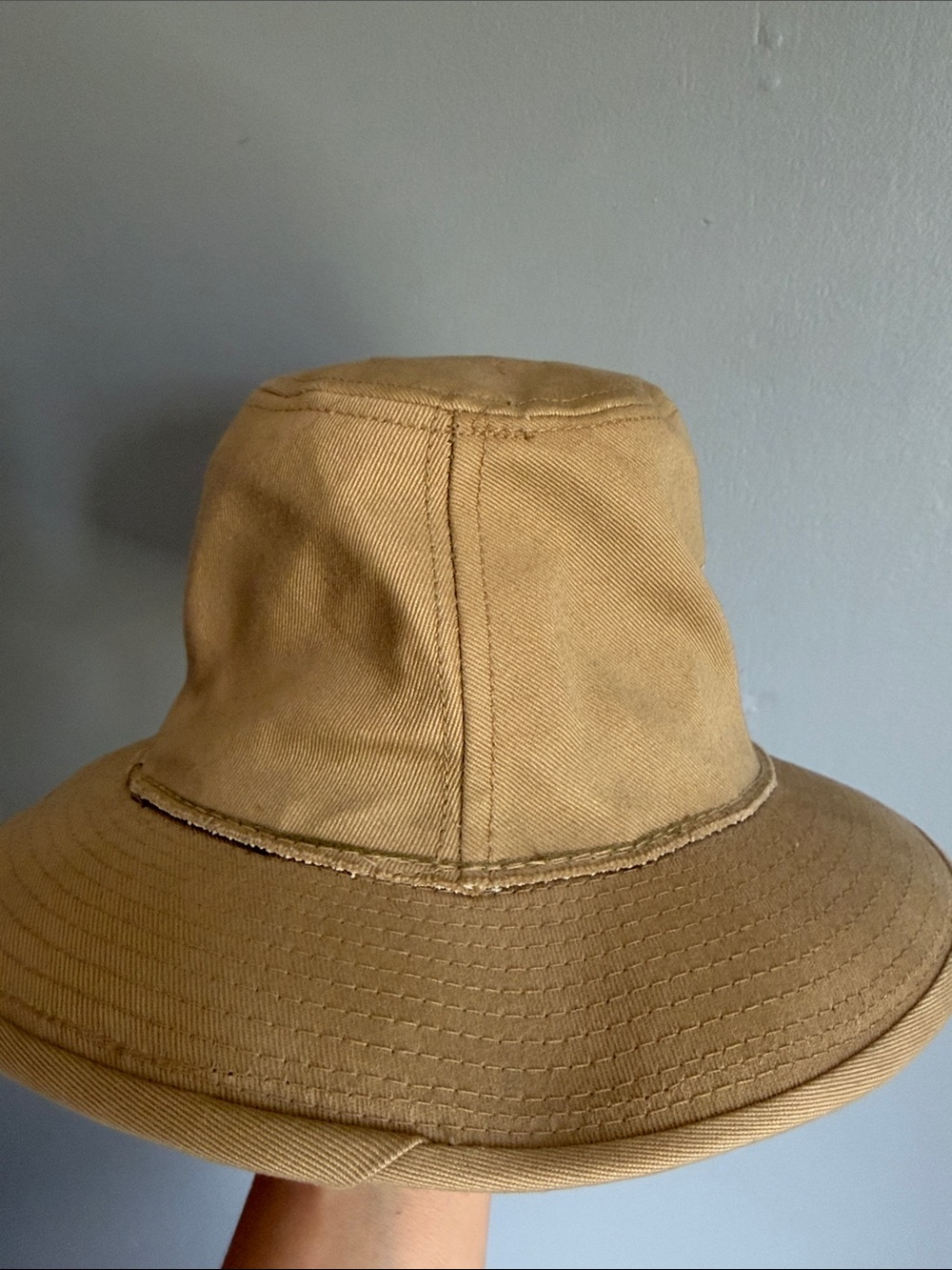 Vintage Khaki Cotton Safari Bucket Sun Hat Wide Brim Outdoor Fedora Medium 6”